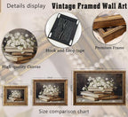 Vintage Gold Framed Wall Art Retro Moody Books and Flowers Oil Painting Canvas - Image 3