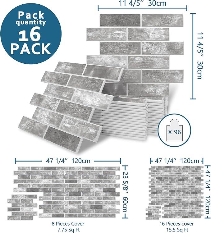 16-Pack 3D Faux Brick Acoustic Wall Panels, 11.8" x 11.8" PET Soundproof & - Image 2