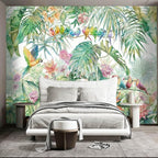 Tropical Green Botanical Flower Birds Leaf Wallpaper Bedroom Plant Floral Mural - Image 2