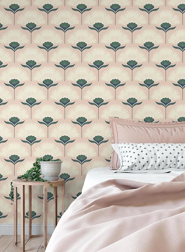 CiCiwind 17.3"×393.7" Wallpaper Peel and Stick Pink Boho Wall Paper Floral - Image 2