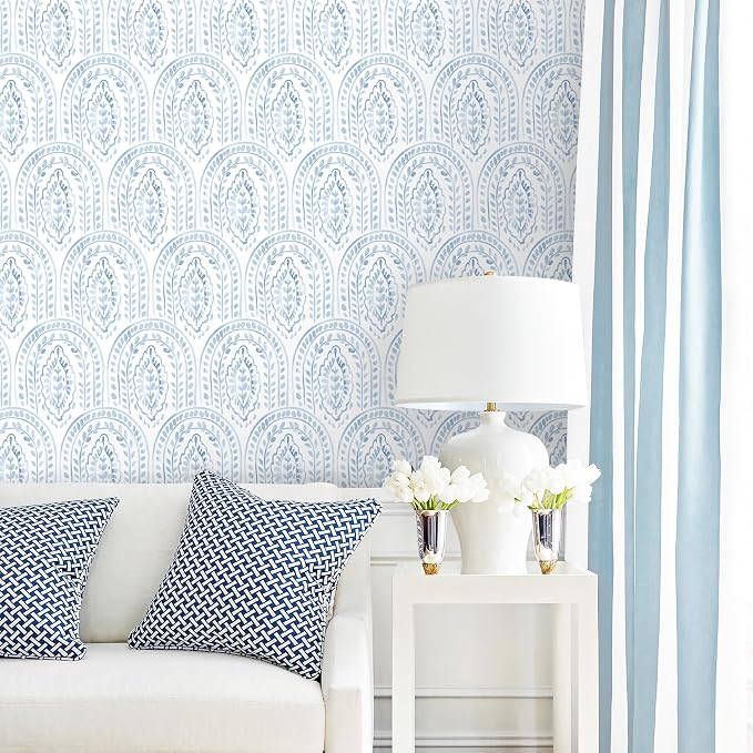 EeeComing Blue Peel and Stick Wallpaper Boho Wall Paper Peel and Stick Modern - Image 7