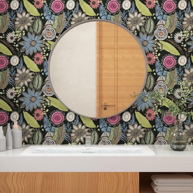 Boho Wallpaper Peel and Stick, Dark Green Vintage Floral Contact Paper - Image 8