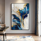 Extra Large Black Framed Gold and Blue Abstract Wall Art - Image 2
