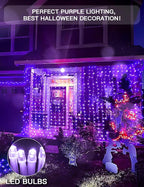 suddus Purple Curtain Lights for Halloween, 200 LED Hanging String Lights - Image 6
