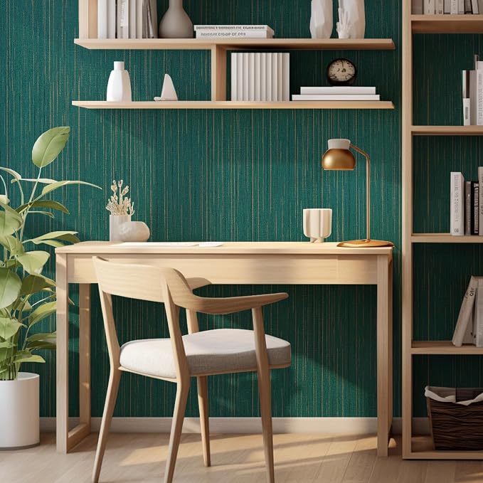 Teal Green Grasscloth Peel and Stick Wallpaper Texture Contact Paper 15.7"x120" - Image 7