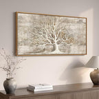 Framed Vintage Tree of Life Wall Art, Neutral Rustic Farmhouse Tree Canvas by Cuspin