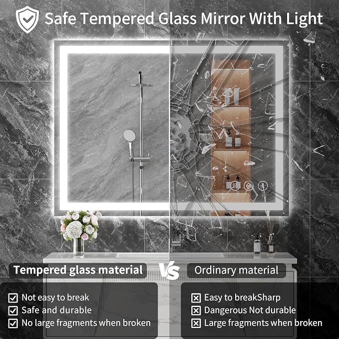 Koonmi 48"x36" LED Mirror for Bathroom, 90CRI Anti-Fog Vanity Mirror - Image 4
