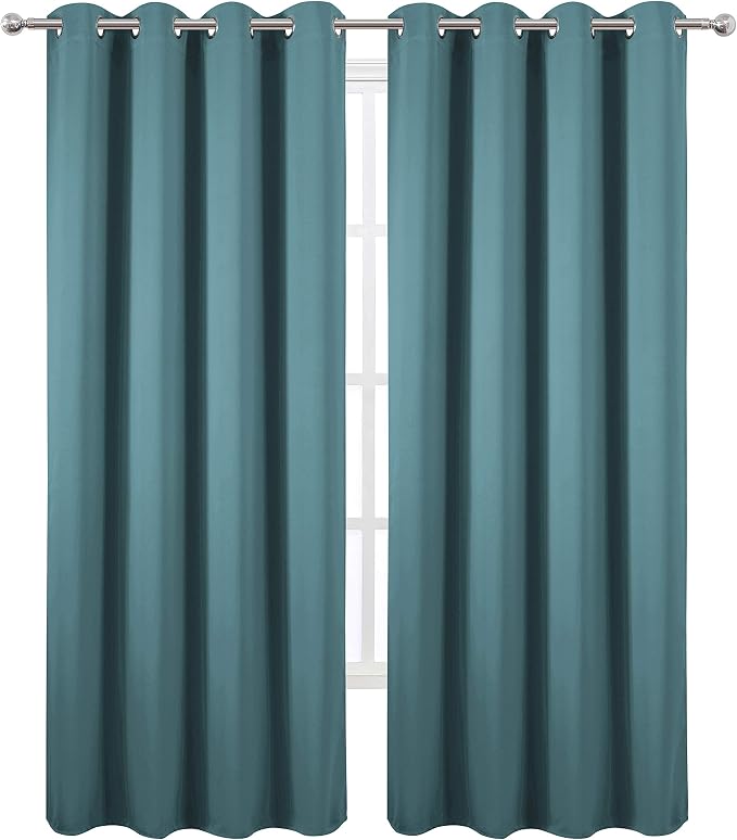 LEMOMO Blackout Curtains 66 x 84 inch/Sea Teal Curtains Set of 2 Panels/Thermal - Image 2