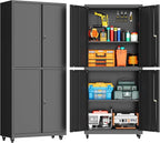Garage Storage Cabinet with Wheels, Lockable Metal Storage Cabinet by Yoonkool
