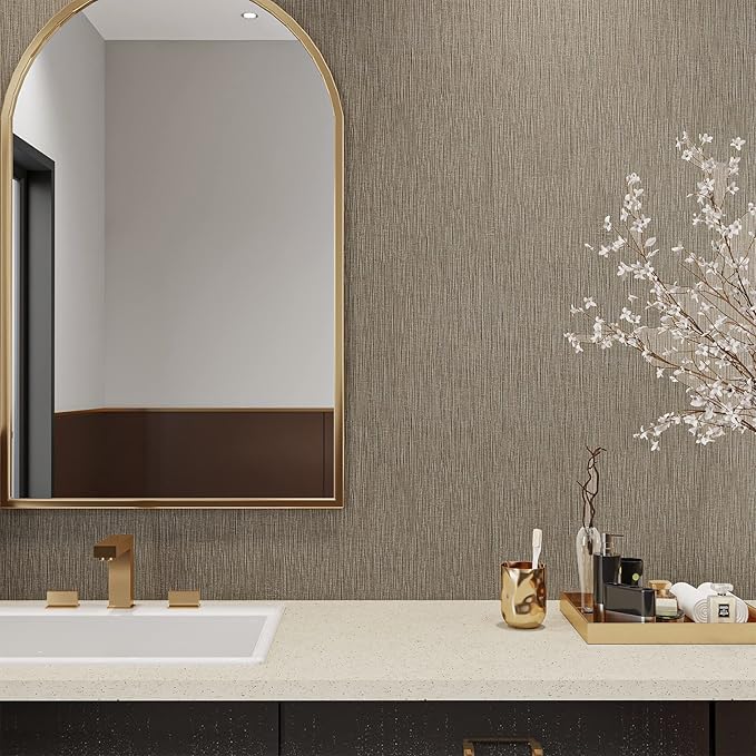 VEELIKE Taupe Grasscloth Peel and Stick Wallpaper Textured Faux Grasscloth - Image 2