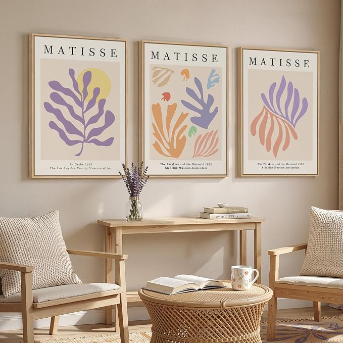 Framed Large Matisse Canvas Wall Art Set of 3, Vintage Colorful Abstract Floral - Image 3