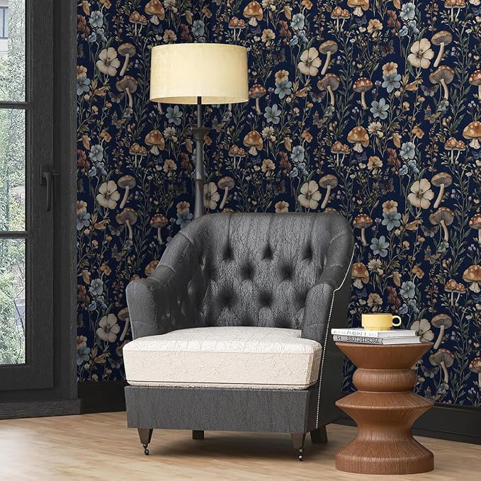 Froluya Mushroom Peel and Stick Wallpaper Dark Floral Contact Paper 16.9" x - Image 9