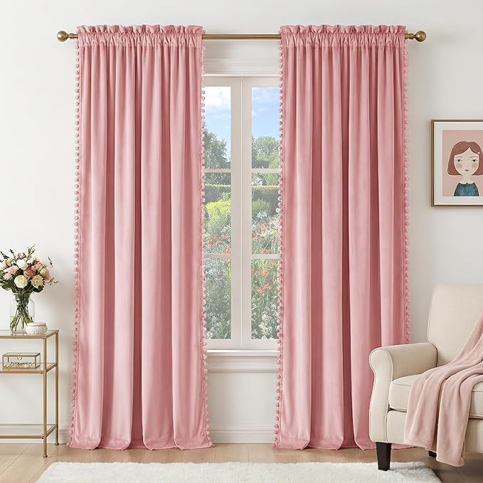 NICETOWN Blush Pink Velvet Curtains 84" Long by NICETOWN