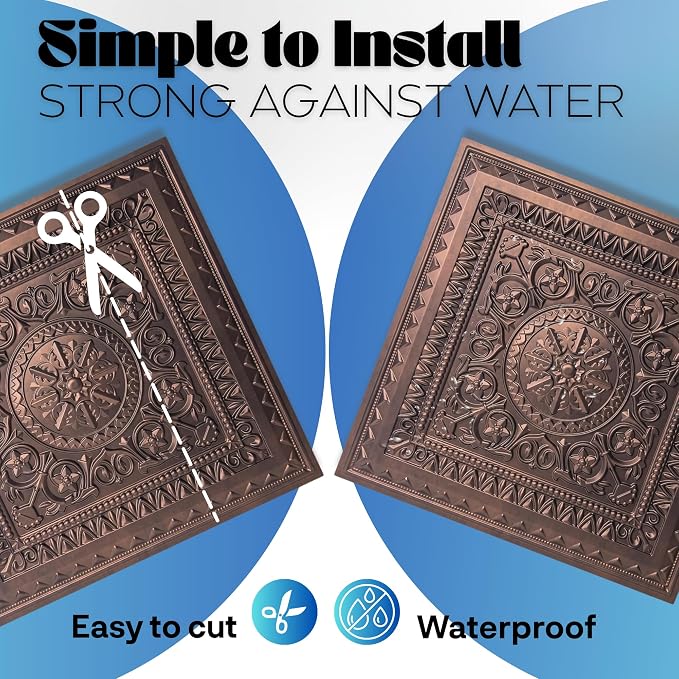 Art3d 12-Pack PVC Drop Ceiling Tiles, 2ft x 2ft, Rose Copper - Image 4