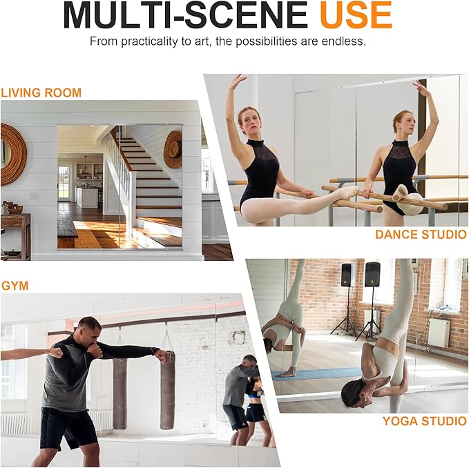 Delma Home Gym Mirror, Large Full Body Tempered Glass Frameless, Wall-Mounted - Image 6