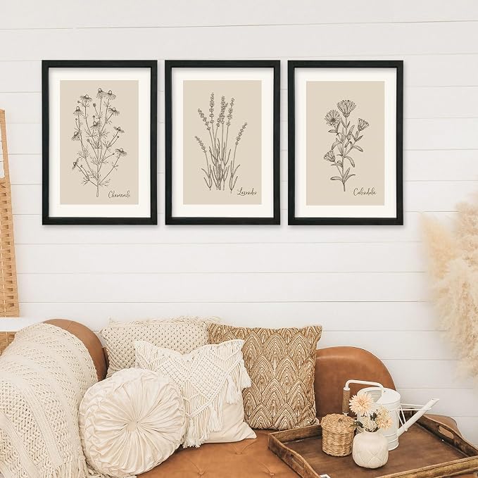 YWJKWLGS Vintage Botanical Wall Art 11x16 Inch Set Of 3 Wooded Framed - Image 6