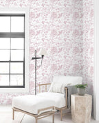 Yasinet Pink Floral Wallpaper Boho Peel and Stick Wallpaper Pink and White - Image 9