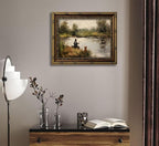 Vintage Gold Framed Wall Art Boy Fishing Country Oil Painting Canvas Prints - Image 7