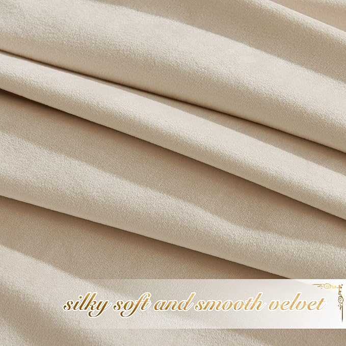 NICETOWN Beige Velvet Curtains 72 inches 2 Panels Set, Thermal Insulated Heavy - Image 4