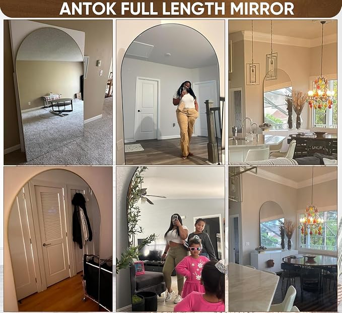 Antok 76" x44” Arched Full Length Floor Mirror, Free Standing/Wall Mount/Leaning - Image 4