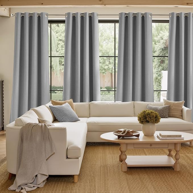 NICETOWN Light Grey Faux Linen Room Darkening Rod Pocket Curtains 63 inch Length - Image 4
