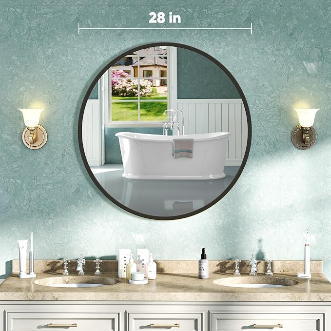 NEWBULIG Round Bathroom Mirror for Over Sink, 28 Inch Wall Mount Vanity Circle - Image 2