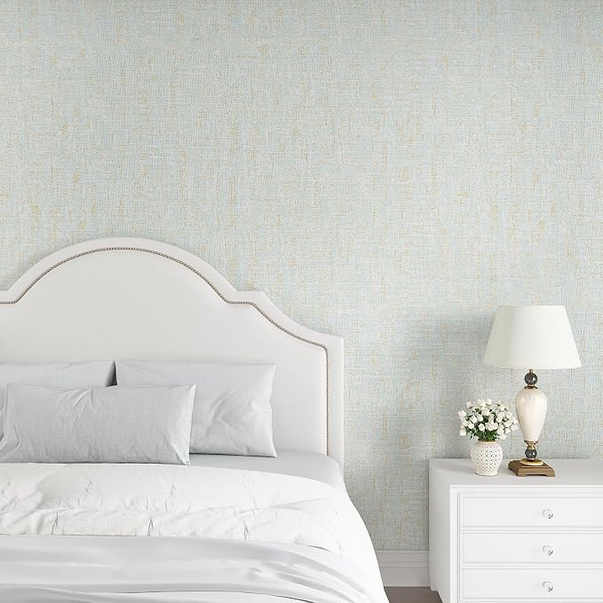 VEELIKE Pale Green Gold Grasscloth Wallpaper Textured Faux Grasscloth Peel and - Image 3