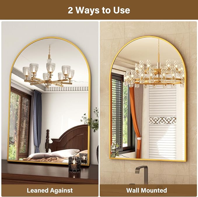 XRAMFY 20"x30" Gold Arched Bathroom Mirror - Image 8