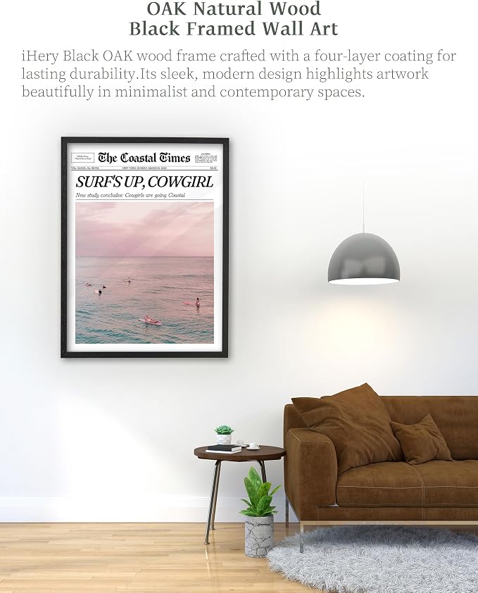 iHery Premium Natural Black OAK Wood 16x20in Surf’s Up Coastal Cowgirl Trendy - Image 2