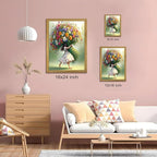 Wood Framed Pink Wildflower Canvas Wall Art, Girl Hugging Flowers Poster Prints - Image 2