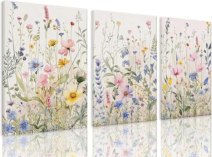 Bwodke Wildflower Wall Art Watercolor Botanical Floral Colorful Canvas Prints by Bwodke