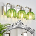 3-Light Vanity Lights with Green Tulip Glass Shade, Brushed Nickel Bathroom by AIXIALIN