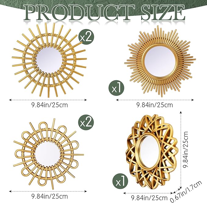 Namalu 6 Pcs Sunburst Mirror for Wall Decor, Small Circle Sun Espejos - Image 2