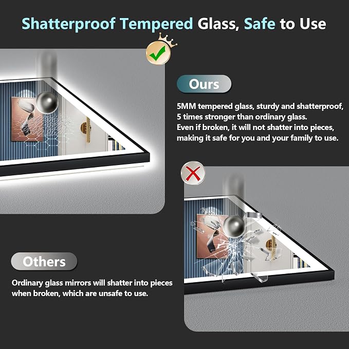 60x30 Black Framed LED Bathroom Mirror - Image 8