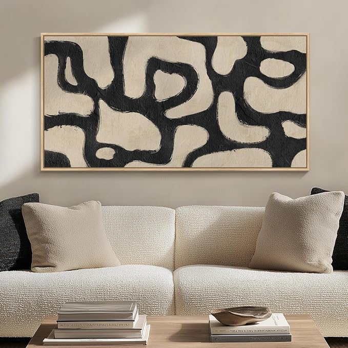 Framed Abstract Neutral Horizontal Wall Art Bedroom, Large Abstract Canvas - Image 2