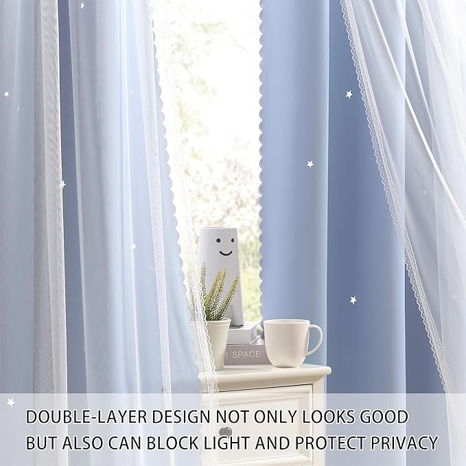 XiDi Blue Curtains for Bedroom, Girls Room Blackout Curtains, Kids Room - Image 2