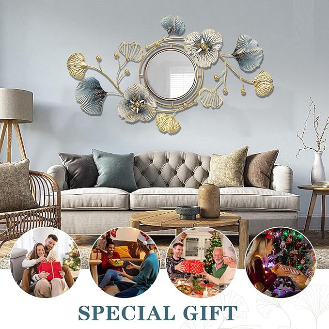 Metal Wall Mirrors Decor, Large Ginkgo Leaf Wall-Mounted Mirrors, Big Wall - Image 7