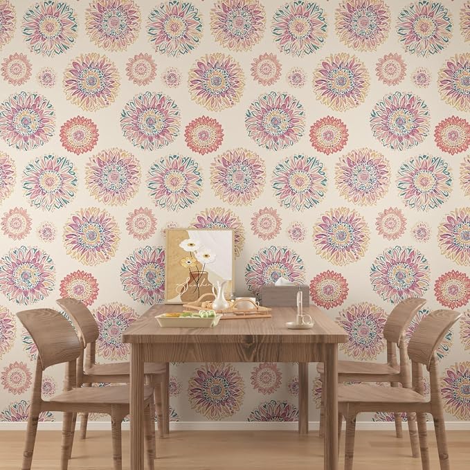Boho Wallpaper Peel and Stick, Vintage Circle Floral Contact Paper, Abstact - Image 5