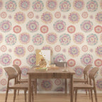 Beige Boho Wallpaper Peel and Stick, Vintage Circle Floral Contact Paper 17.5" - Image 5
