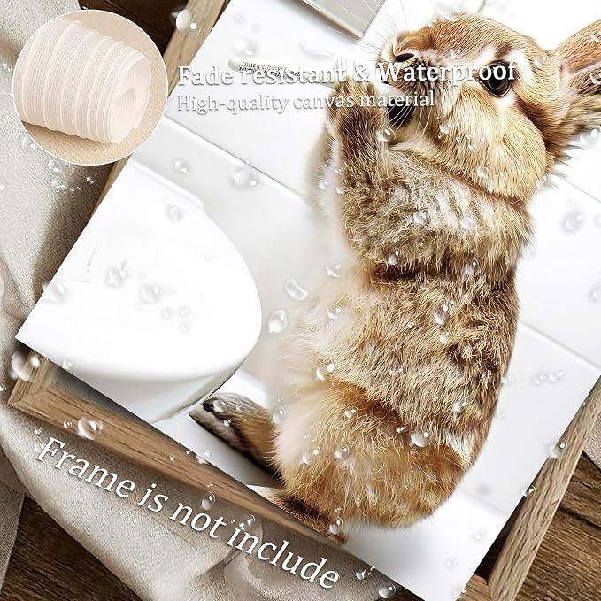 Vodefoad Funny Bunny Bathroom Wall Art 5pcs Bundle Easter Rabbit Posters Animal - Image 4