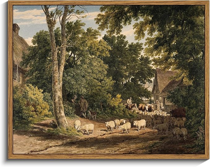 InSimSea Framed Canvas Wall Art Vintage Decor, Room Decor Classical Countryside by InSimSeaArt