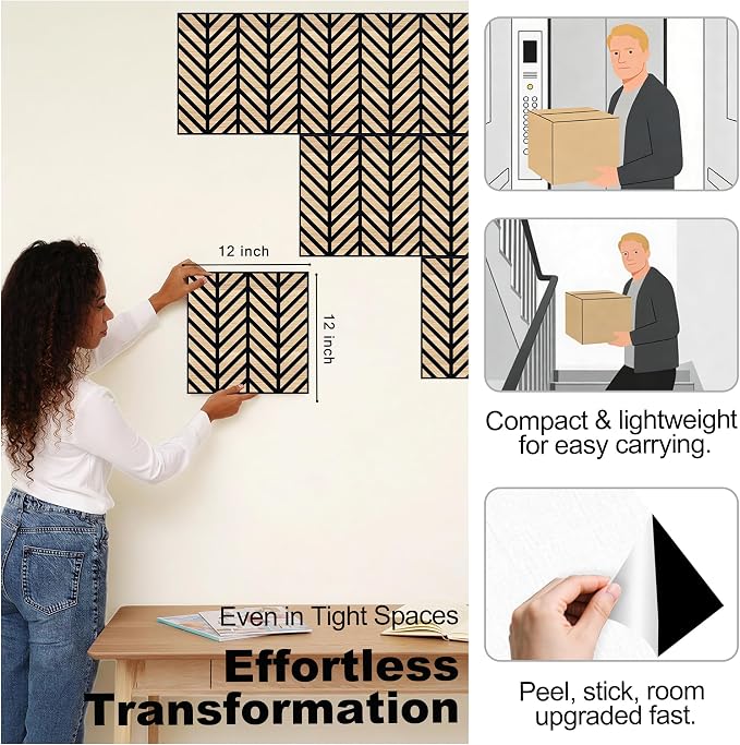 Mollywell Acoustic Panels, PVC Wood-Grain Decor, 12x12 Inch Carved Pattern - Image 5