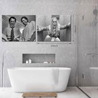 Framed Funny Movie Bathroom Canvas Wall Art Set of 2 – Black and White Vintage - Image 3
