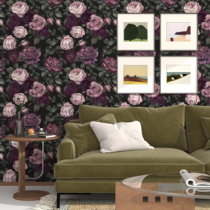 Purple Pink Rose Wallpaper Peel and Stick Vintage Floral Contact Paper 17.5in - Image 2