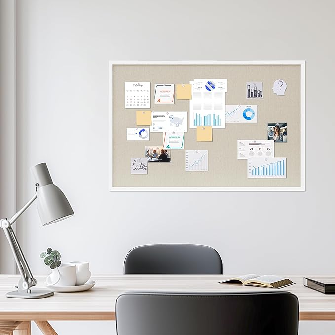 DAHAPYBOO Cork Board with Linen White, Bulletin Board 36"x24" Hanging Corkboards - Image 3
