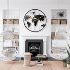 Large World Map Wall Clock, Metal Minimalist Modern Clock, Round Silent - Image 5