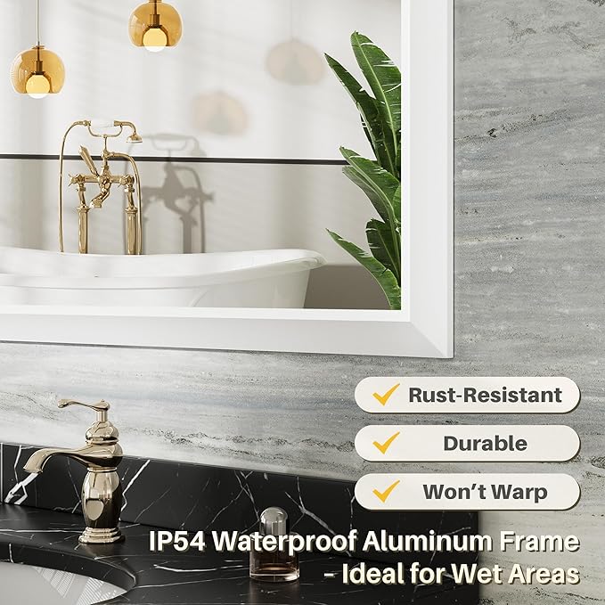 55x30 Inch White Bathroom Mirror - Image 3