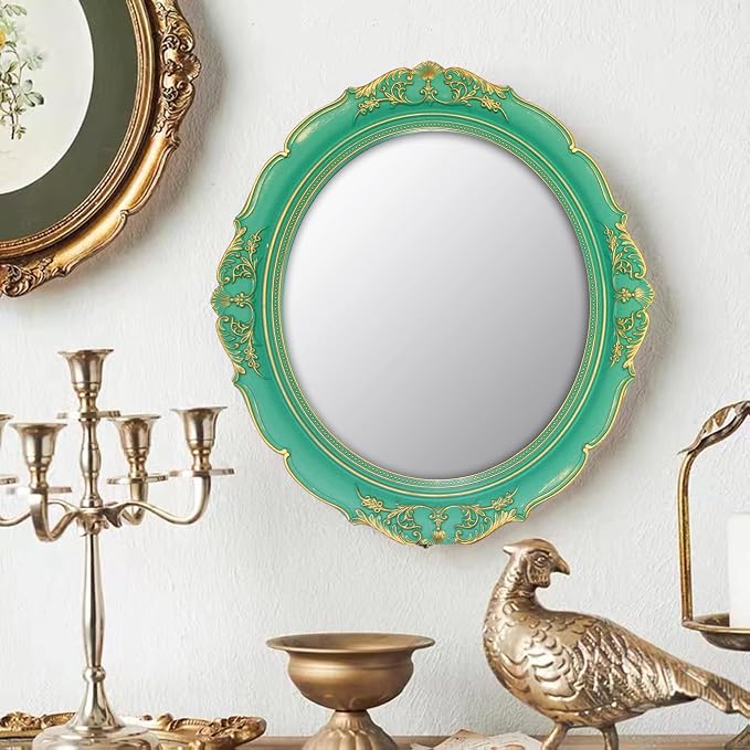 YCHMIR Vintage Decorative Wall Mirror 14.8 x 13.1 Inch Oval Mirror （Green） - Image 2