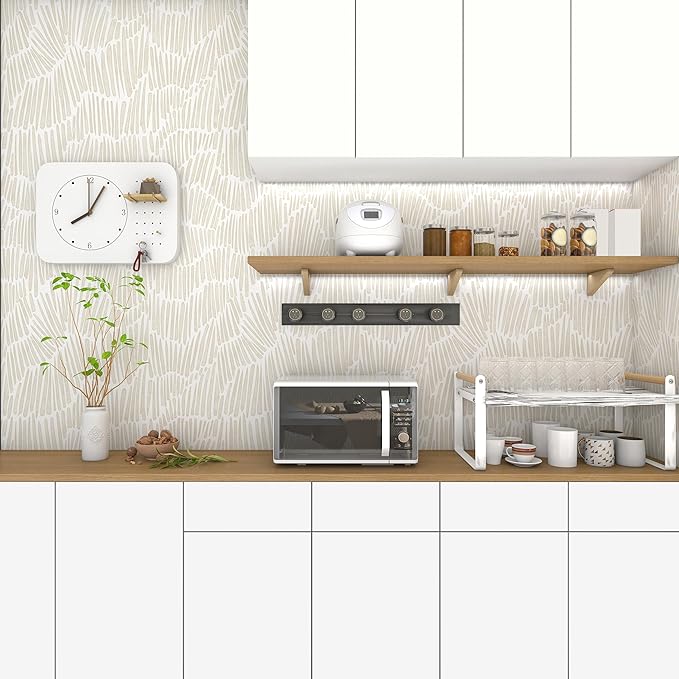 Theper Beige Modern Striped Wallpaper Peel and Stick Boho 17.3"×275" Removable - Image 6