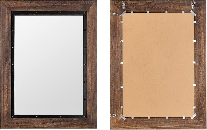 YOSHOOT Rustic Wooden Framed Wall Mirror, Natural Wood and Iron Bathroom Vanity - Image 4